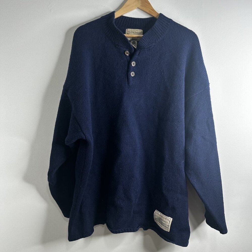 Abercrombie & Fitch Men's Navy Blue Crewneck Henley Sweater